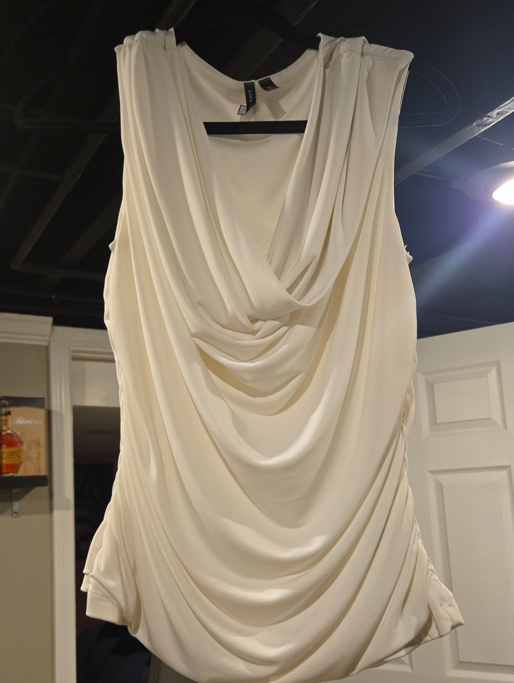 Draped Sleeveless Cowl Neck Top - Cream